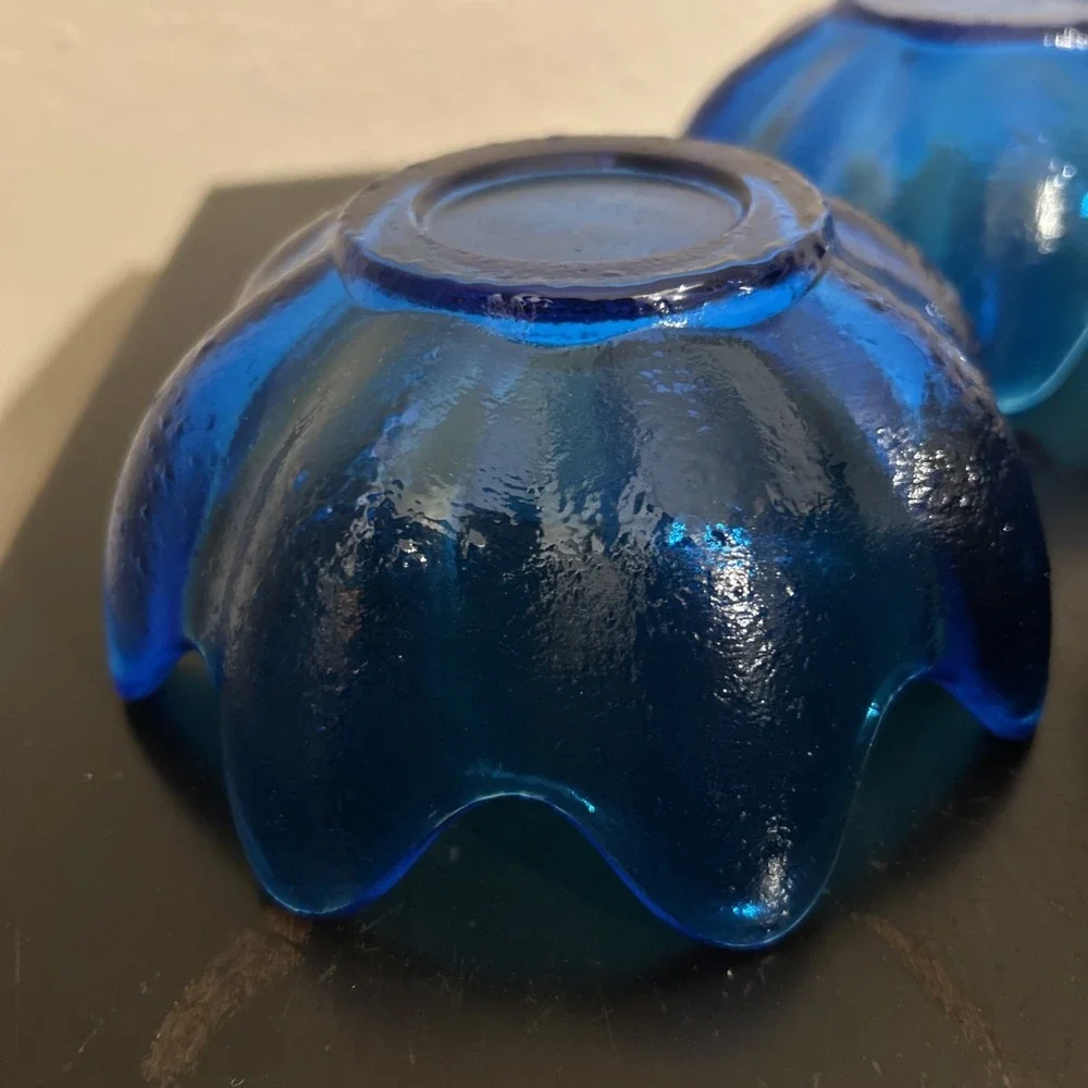 (2) VTG MCM BLENKO Art Glass Lotus Bowl‎ Blue Signed  2002 Richard Blenko - Picture 9 of 15